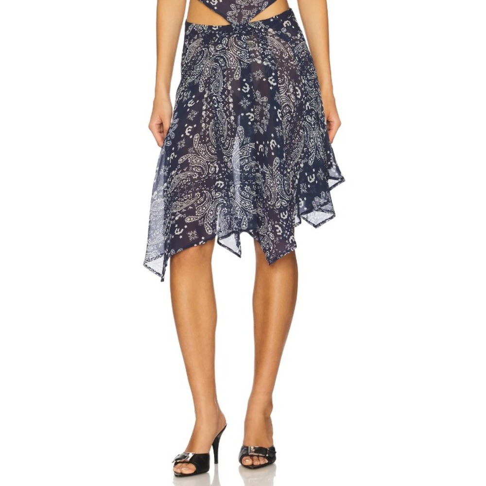 Miaou Ty Skirt iBandana Navy Asymmetrical‎ Hem Ruffle Skirt Mini XS